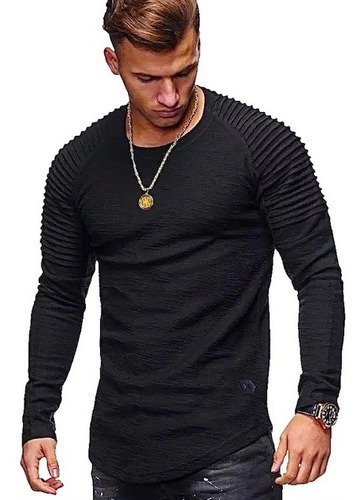 Playera Hombre Manga Larga Slim Fit Moda Casual Calidad M-c