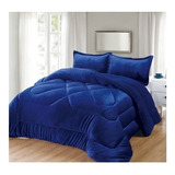 Cobertor Cubrecama Tipo Plush + Chiporro 1.5 Plazas Premium Color Azul