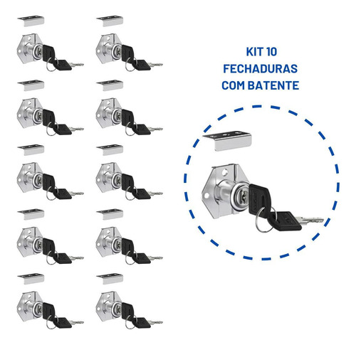 Kit 10 Fechaduras Interna Gaveta 32mm 2chaves Móveis Armário