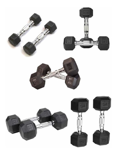 Set 10 Mancuernas Rubber Hex Dumbbell 3lb 5lb 8lb 10lb 15lb