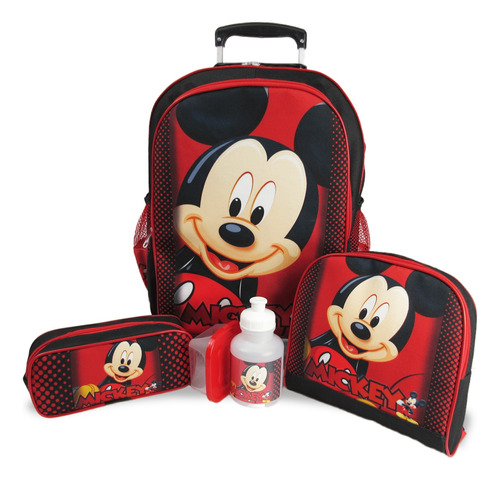 Kit Mochila Escolar Infantil Rodinhas G Mickey F1