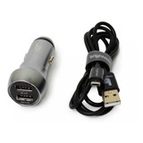 Cargador Dual Metálico De Carro  - Incluye Cable Micro Usb