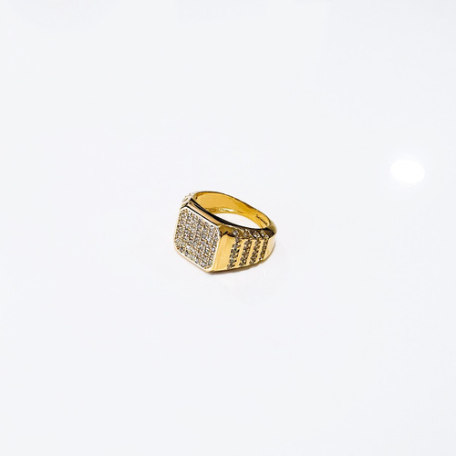 Anillo Hombre Plata 925 Chapa De Oro 14k Piedra Zirconia