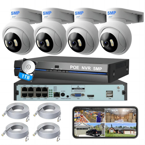 2nlf® Poe 5 Mp Kit De Camaras Videovigilancia Cctv 1tb Nvr