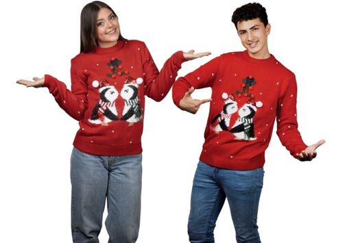 Suéter Navideño Pareja Pinguinos Sweater Ugly Navidad 