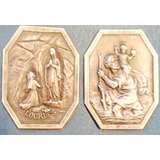 Antiguas Placas Medalla Plata Virgen Lourdes Santo Jesus