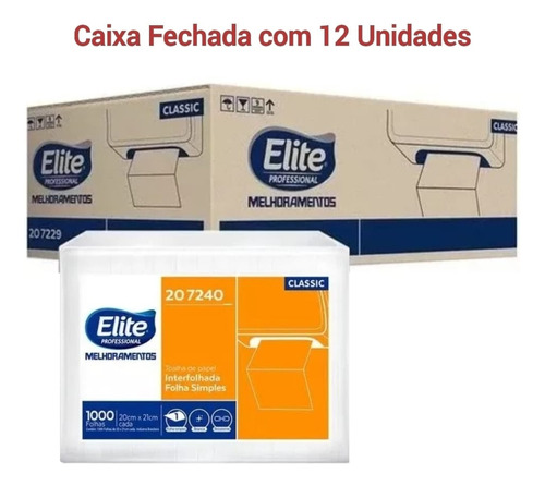 Kit 12 - Papel Toalha Interfolhado 1000 Folha Simples Elite