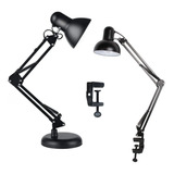 Luminária Mesa Abajur Lâmpada Articulada 2x1 Garra Flex Com 2 Bases Led Spot Refletor Escritório Quarto Gimpo Mt811c Cor Da Cúpula Preto