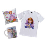 Combo Princesita Sofia Princesa Remera Con Taza Y Almohada