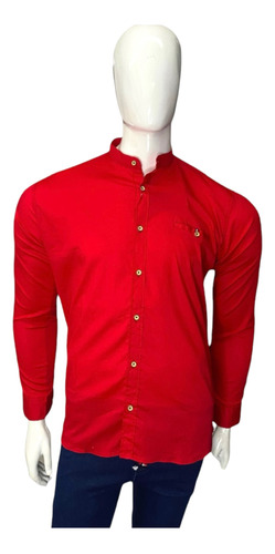 Camisa Lisa Manga Larga Para Hombre Slim Cuello Mao Vestir