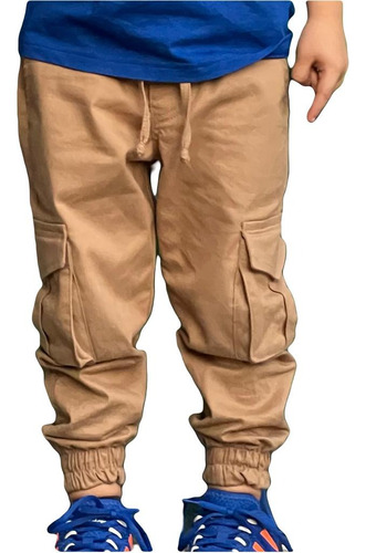 Pantalón Jogger Cargo Niños Dril Licrado