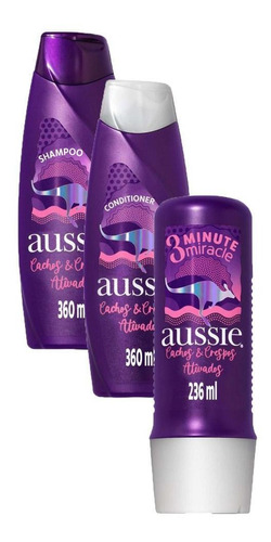 Kit Aussie Cachos Crespo Shampoo, Condicionador, Tratamento