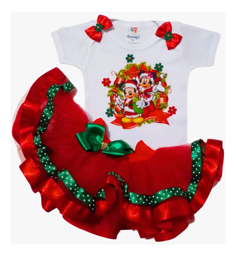 Kit Conjunto De Tutu Mickey Natal Disney Papai Noel De Luxo