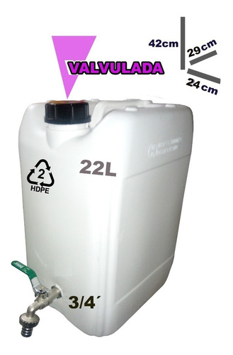 Bidón 20l Con Llave De 3/4 Pulgadas Tapa Valvulada