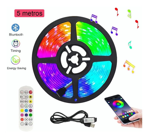 Tira De Luces Led De 5m Rgb5050 Bluetooth Usb Multicolor