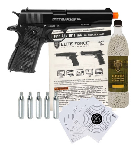 Pistola Elite Force 1911 A1 + Tanques Co2 Y Bbs 6mm Xtr C