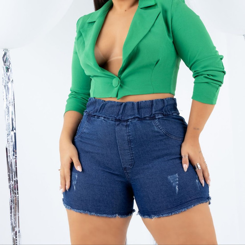 Short Jeans Feminino Plus Size Elástico Não Aperta Strech