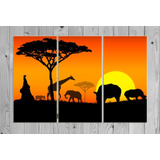 Cuadro 60x90cm Paisaje Animales Africa Atardecer