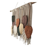 Tapiz Respaldo Macrame 80x50cm Hojas Plumas De Colores