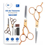 Kit 2 Tesoura Profissional Navalha E Desfiladeiro Dourado