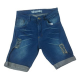 Bermuda De Jeans Rota Elastizada De Hombre