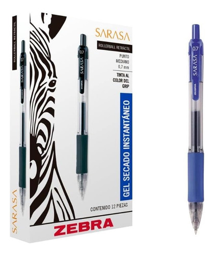 Caja 6 Plumas Zebra Sarasa Bolígrafo Gel Azul P/ Medio 0.7mm