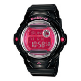 Reloj Pulsera Casio Baby-g Bg-169 De Cuerpo Color Negro, Digital, Para Mujer, Fondo Rosa, Con Correa De Resina Color Negro, Dial Gris, Subesferas Color Gris Y Rosa, Minutero/segundero Gris, Bisel Colo