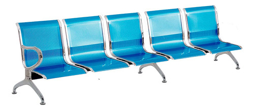 Cadeira Longarina Cromada 5 Lugares Azul