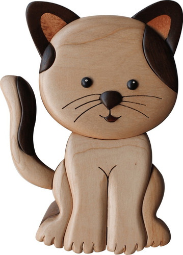 Cajita De Madera Joyero De Gato Alhajero Intarsia