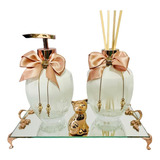 Kit Lavabo Rose Gold Difusor Varetas Saboneteira Bandeja