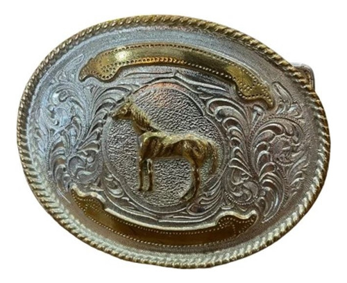 Hebilla Vaquera Oval Caballo Cuarto De Milla Dorado Plateado