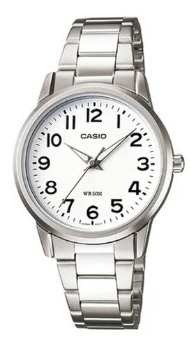 Reloj Casio Ltp-1303d Metal Sumergible Color Del Fondo Blanco Color De La Malla Plateado Color Del Bisel Plateado