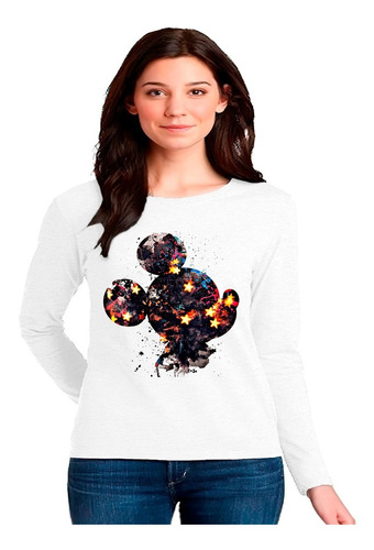 Polera Manga Larga 100% Algodón Diseño Mickey Con Estrellas