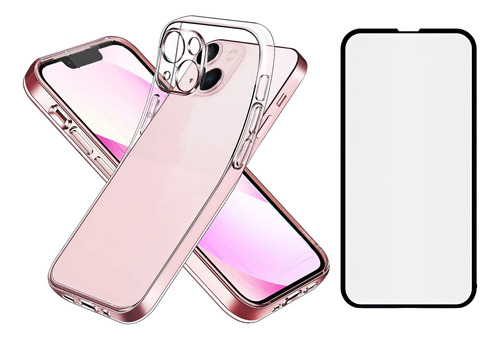 Carcasa Transparente Para iPhone 13 + Lamina Vidrio Completa