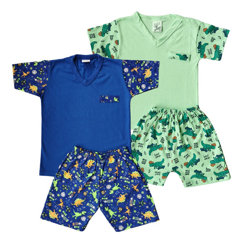 Kit 2 Pijama Camiseta Short Calor Masculin Infantil 201167-2