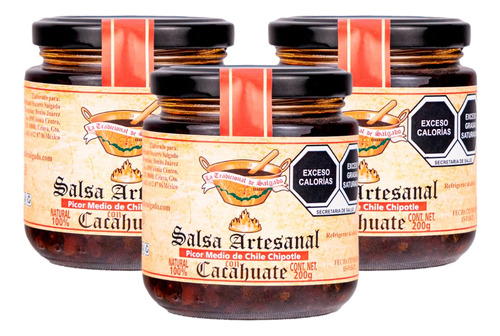 3 Salsas Artesanal Chile Chipotle Cacahuate 200 G