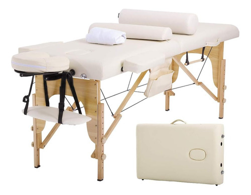 Cama De Masaje Profesional De 73'' Plegable Portátil Beige