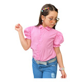 Camisa Blusa Infantil Manga Princesa Luxo Rosa Chiclete