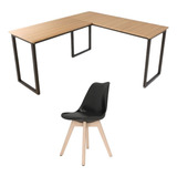 Escrivaninha De Canto Em L Industrial C/ Cadeira Saarinen