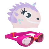 Touca Silicone Infantil Unicornio+oculos Natação Meninas