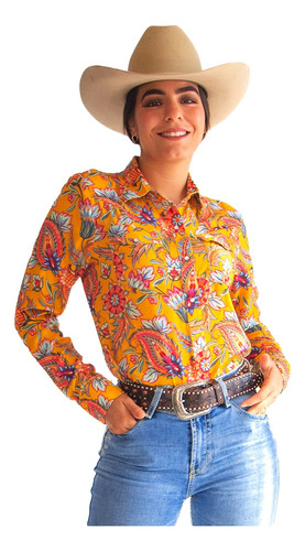 Camisa Vaquera  Mujer Flores Amarillo