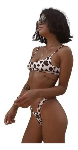Traje De Baño Estampado Leopardo Mujer Sexy Tanga Bikini Con