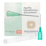 Agulha HiPodérmica Descartável Descarpack 30x0,80mm 100un