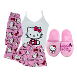 Pantuflas Y Pijama Hello Kitty Rosa Blusa, Pantalón Y Short