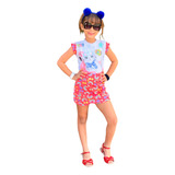 Conjunto Infantil Short Saia Xadrez E Blusa Manga Longa