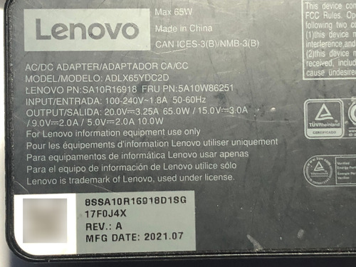 Ac Adapter Lenovo 65w Tipo C Original Nuevo