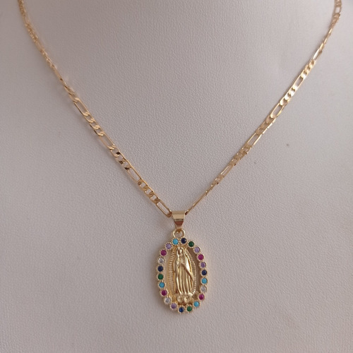 Cadena Tipo Cartier Baño Oro 18 K Virgen De Guadalupe Colore