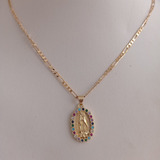 Cadena Tipo Cartier Baño Oro 18 K Virgen De Guadalupe Colore