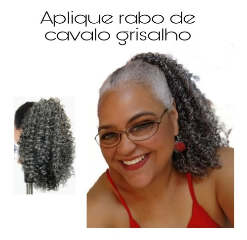 Aplique Rabo De Cavalo Afro Grisalho Prata 37cm P-10