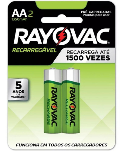 Kit Pilha Recarregavel Rayovac 02 Aaa Palito + 02 Aa Pequena